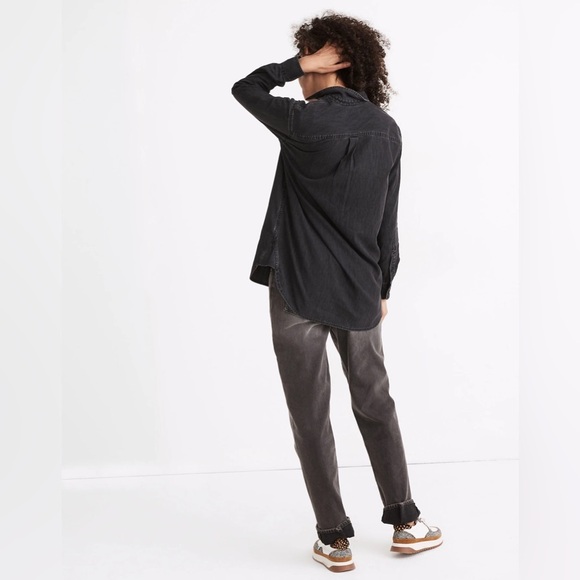 NWT Madewell Denim Popover Top Long Sleeve in Black Wash Size Small - Picture 14 of 14